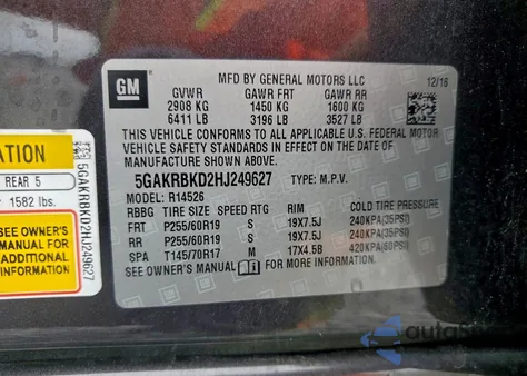 2017 Buick Enclave from USA, damaged, VIN 5GAKRBKD2HJ249627